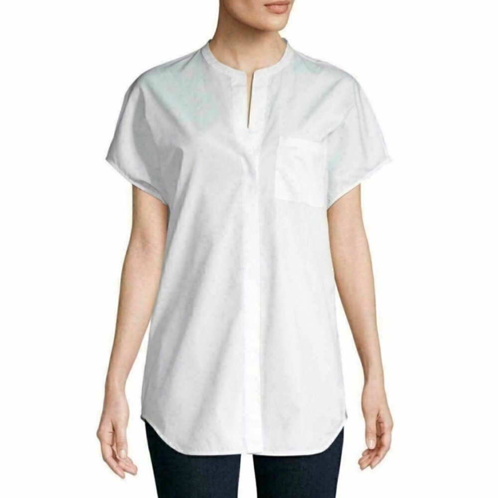 Vince Women's White Classic Cotton Popover Blouse Quiet Luxury Size M